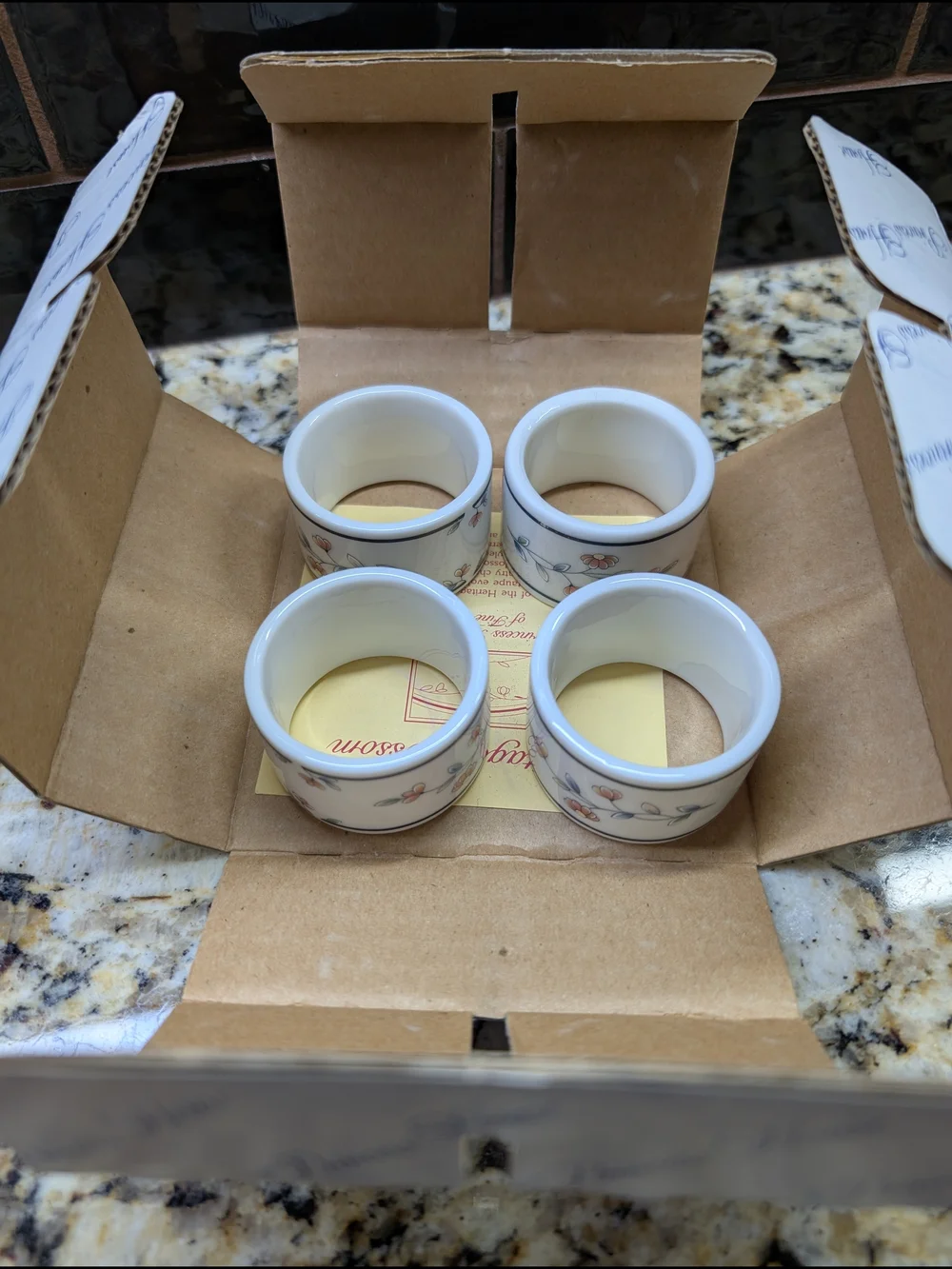Princess House White Floral Porcelain Napkin Rings (3 Sets of 4 - 12 Total)